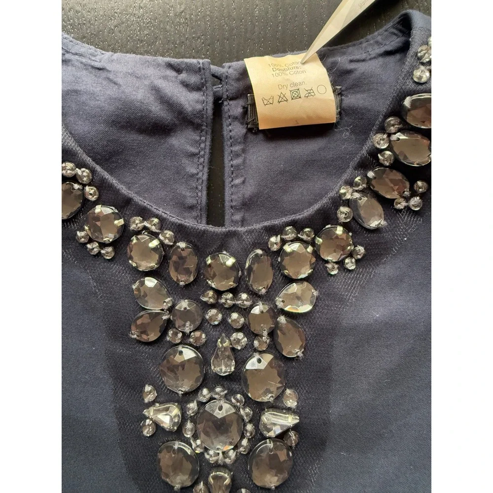 Crewcuts J. Crew Jeweled Dress Girls 7 Navy Sleeveless‎ Side Pockets Party XMAS